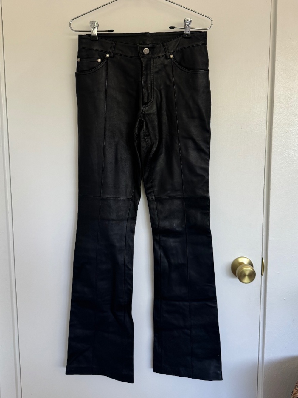 Vintage Bebe 100% Leather Flare Pants Black Size 4